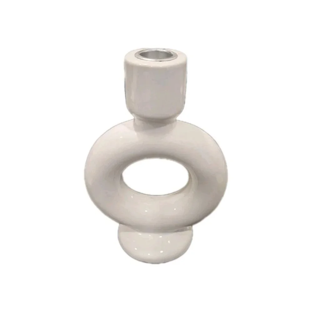 New MCM White Circle Round Modern Abstract Candle Holder Room Decor